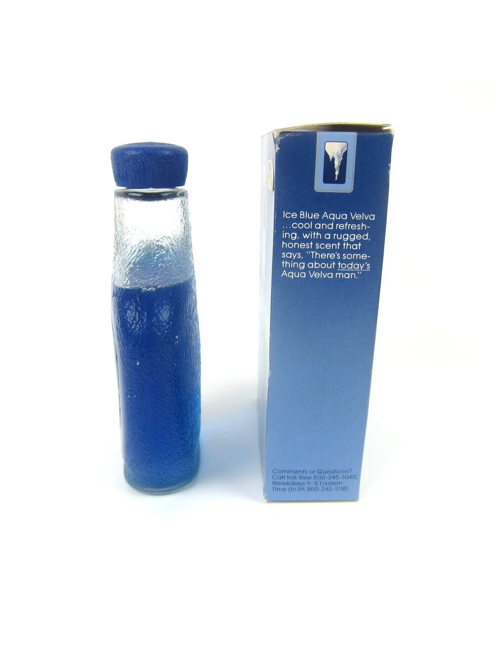 Vintage Aqua Velva Ice Blue Cooling After Shave 7 oz Glass Bottle & Box 1980s